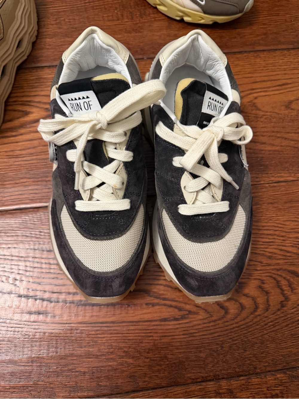 Mesh & Suede womens Sneakers in Cream and Black